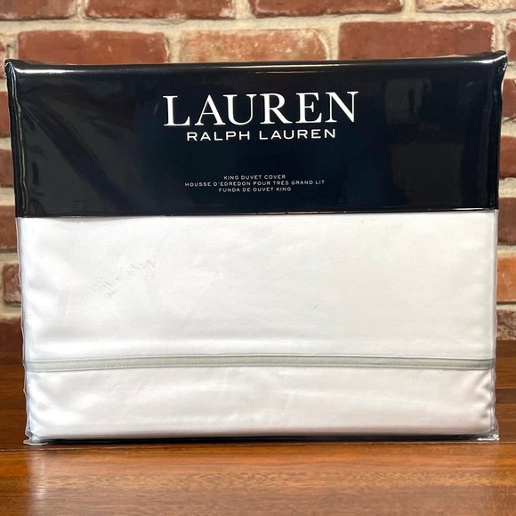 Ralph Lauren Spencer Border Sateen KING Duvet Cover WHITE SAGE - Picture 1 of 6